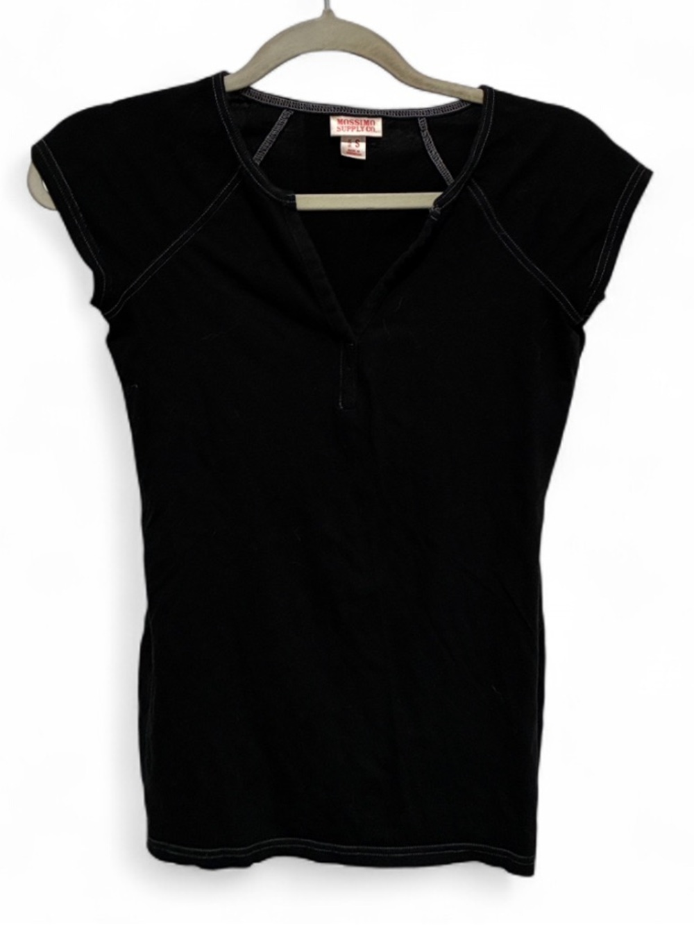 Mossimo Supply Co. Black Ribbed Cap-Sleeve V-Neck Top